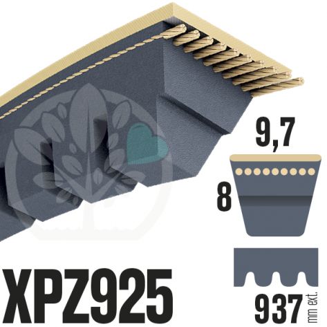 Courroie Trap&eacute;zo&iuml;dale Crant&eacute;e XPZ925. 9,7mm x 937mm ext.