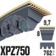 Courroie Trapézoïdale Crantée XPZ750. 9,7mm x 762mm ext.