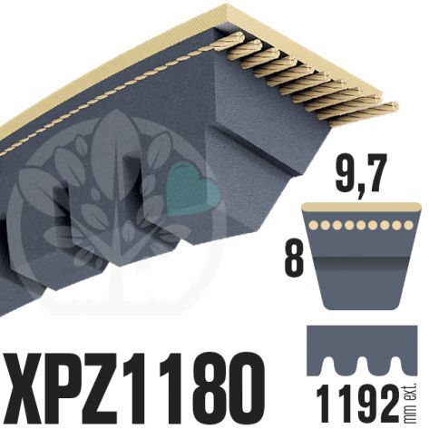 Courroie Trap&eacute;zo&iuml;dale Crant&eacute;e XPZ1180. 9,7mm x 1192mm ext.