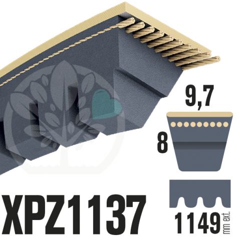 Courroie Trap&eacute;zo&iuml;dale Crant&eacute;e XPZ1137. 9,7mm x 1149mm ext.