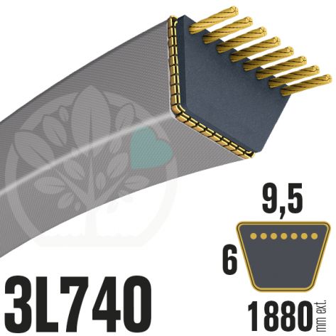 Courroie Trap&eacute;zo&iuml;dale 3L740 Renforc&eacute;e Kevlar. 9.5mm x 1880mm