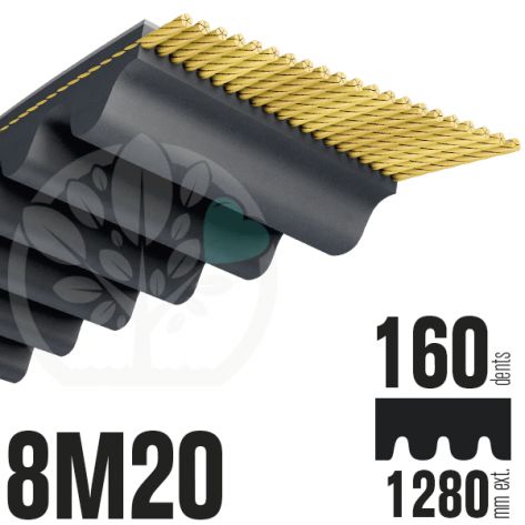 Courroie Simple Denture 1280-8M20 (160 dents). 1280mm x 20mm