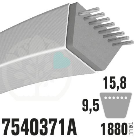 Courroie tondeuse sp&eacute;cifique MTD 7540371A. 15,8 mm x 1880 mm.