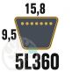Courroie Trapézoïdale 5L360 Renforcée Kevlar. 15.8mm x 914mm