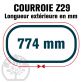 Courroie Trapézoïdale Z29 Néoprène. 10mm x 774mm ext.