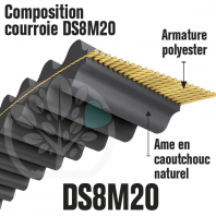 Courroie Double Denture 2000-DS8M20 (250dents) 2000mmx20mm