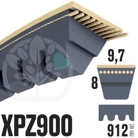 Courroie Trap&eacute;zo&iuml;dale Crant&eacute;e XPZ900. 9,7mm x 912mm ext.