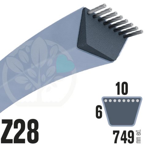 Courroie Trap&eacute;zo&iuml;dale Z28 N&eacute;opr&egrave;ne. 10mm x 749mm ext.